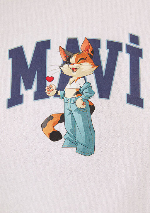 Kedi Logo Bask?l? Beyaz Tisort - Mavi фото 7