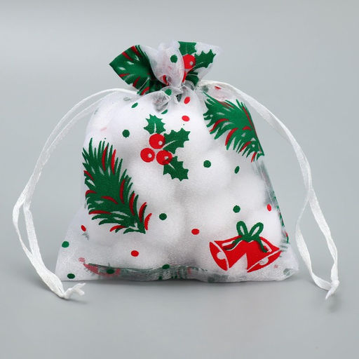 Цена за 5 шт. Мешочек подарочный новогодний органза «Рябина», 10×12 см ± 1.5 см