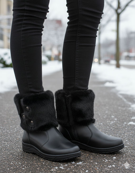 Унты женские на литой подошве. Черные. Мех норка черная. Короткие. Молния. - Roshva фото 9