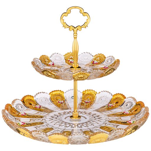 ФРУКТОВНИЦА 2-Х ЯРУСНАЯ LEFARD GOLD GLASS ДИАМЕТР=17/30 СМ. ВЫСОТА=28,5 СМ.