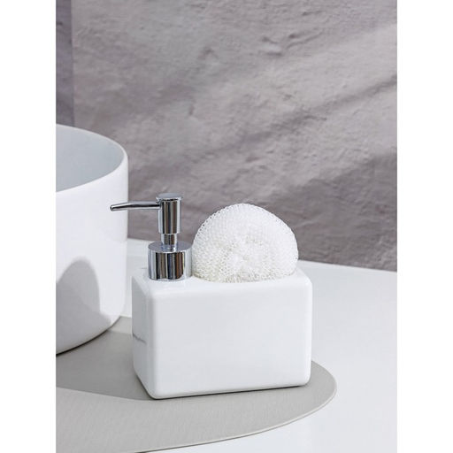 Дозатор для моющего средства с подставкой для губки SAVANNA Природа, 450 мл, цвет белый