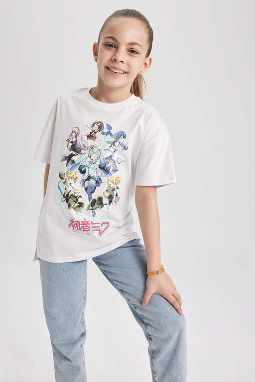 Футболка Oversize с короткими рукавами Hatsune Miku для девочек - Defacto фото 4