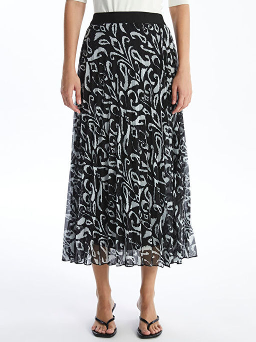 Beli Lastikli Desenli Pileli Kad?n Etek