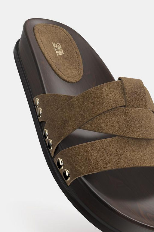 LEATHER SLIDER SANDALS - Zara фото 3