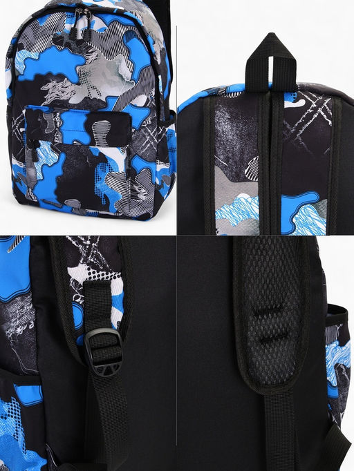 Рюкзак школьный на молнии, с карманами, с абстрактным принтом, размер 30?13?42 см, с принтом, чёрный