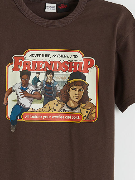 Bisiklet Yaka Stranger Things Bask?l? Erkek ?ocuk Ti??rt