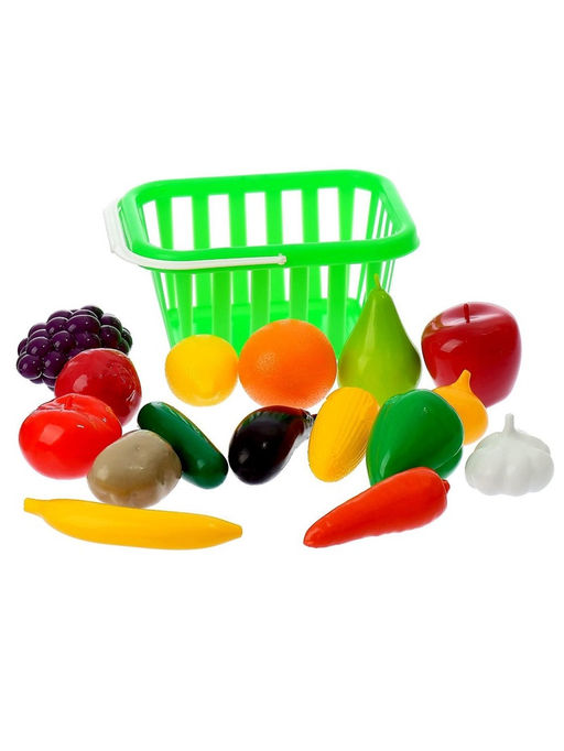 Игровой набор продуктов «Фрукты и овощи» в корзине, 17 предметов, МИКС