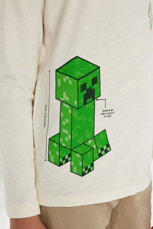 Футболка Minecraft с круглым вырезом и длинными рукавами для мальчиков - Defacto фото 6