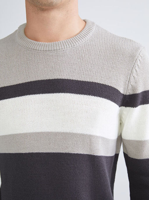 Bisiklet Yaka Uzun Kollu Renk Bloklu Erkek Triko Kazak