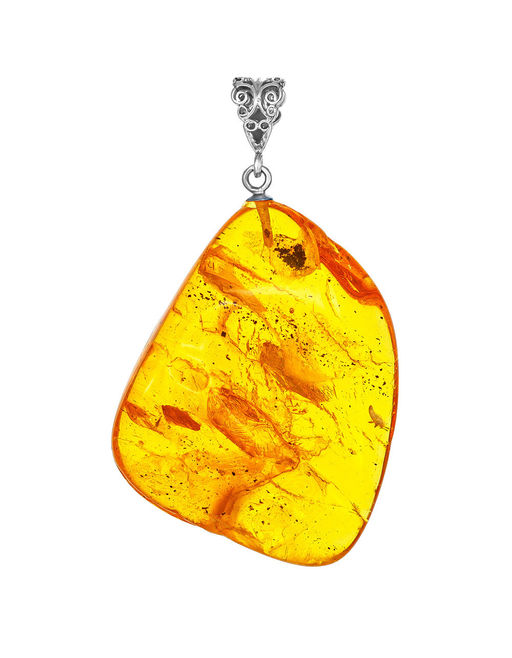 Плоский кулон из натурального цельного янтаря с маленьким инклюзом