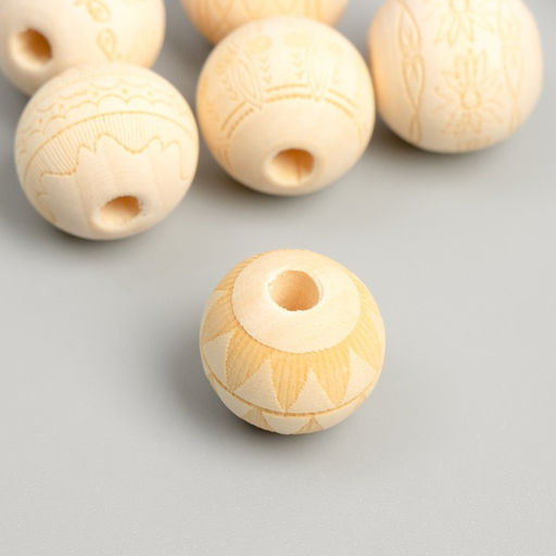 Цена за 2 шт. Бусина дерево для творчества «Круглая. Узоры» d=1.8 см набор 6 шт.
