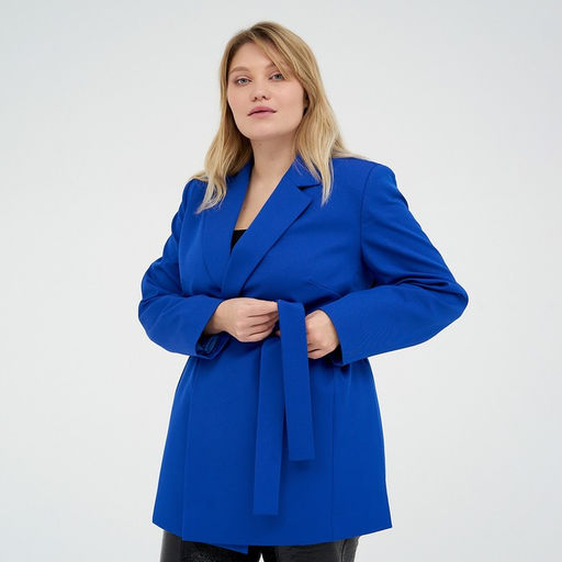 Пиджак женский с поясом MIST plus-size, размер 56, синий