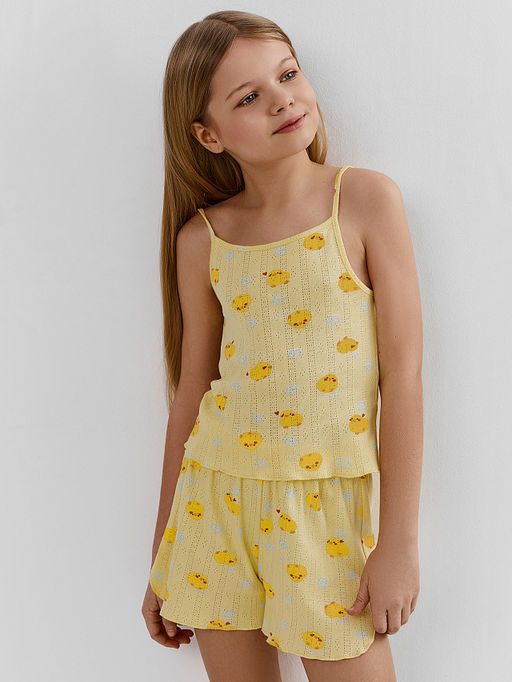 Комплект домашний для девочек желтый с принтом уточек - Mark formelle фото 3
