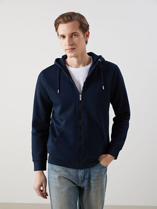 Kap??onlu Uzun Kollu Erkek Fermuarl? Sweatshirt