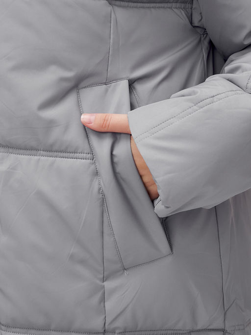 Пальто летучая мышь женское с капюшоном зимнее серого цвета 9619Sr - Mtforce фото 5