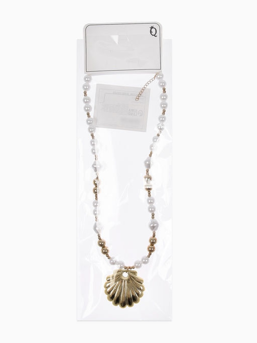 Кулон на жемчужных бусах "Ракушка", цвет белый в золоте