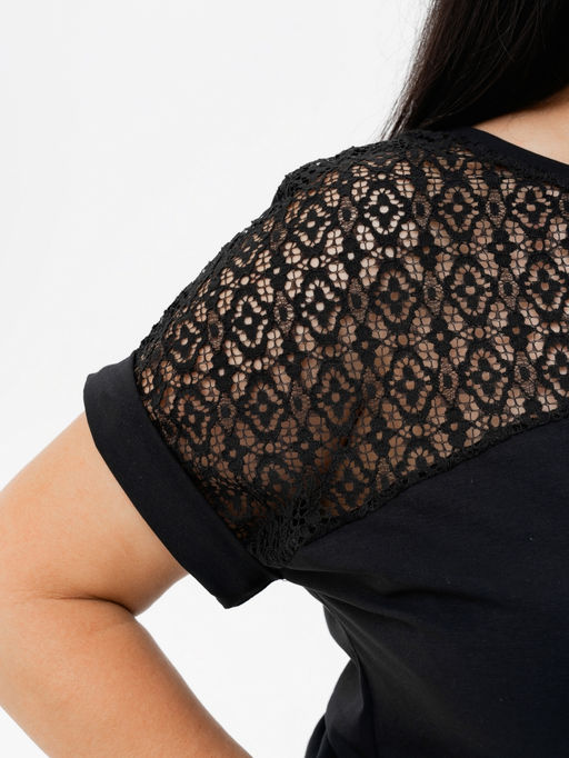 Футболкас КРУЖЕВОМ хлопок 95%, лайкра 5%,черная - Binita фото 5