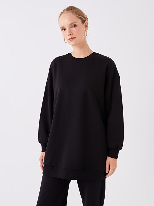 Bisiklet Yaka Kad?n Kal?n Sweatshirt Tunik