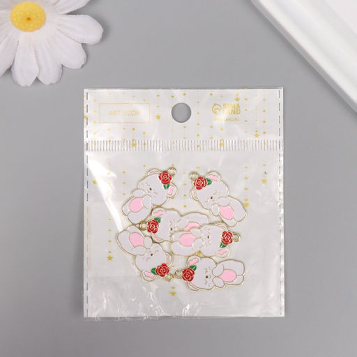 Цена за 6 шт. Декор для творчества металл, эмаль Мишка с цветочком, 2.8?1.5 см