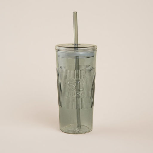 Стакан SL Home «Идиллия», 650 мл, 8.5×24 см, стекло, с трубочкой, зелёный