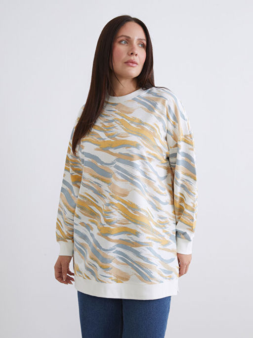 B?y?k Beden Desenli Kad?n Sweatshirt Tunik