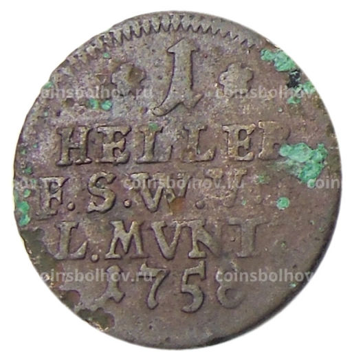 Монета 1 геллер 1758 года Германские государства Саксен-Веймар Эйзенах