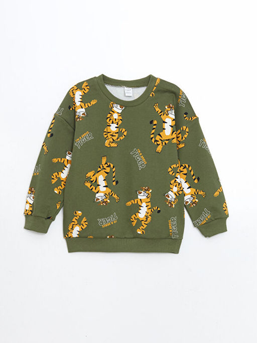 Bisiklet Yaka Bask?l? Erkek ?ocuk Sweatshirt ve E?ofman Alt 2li