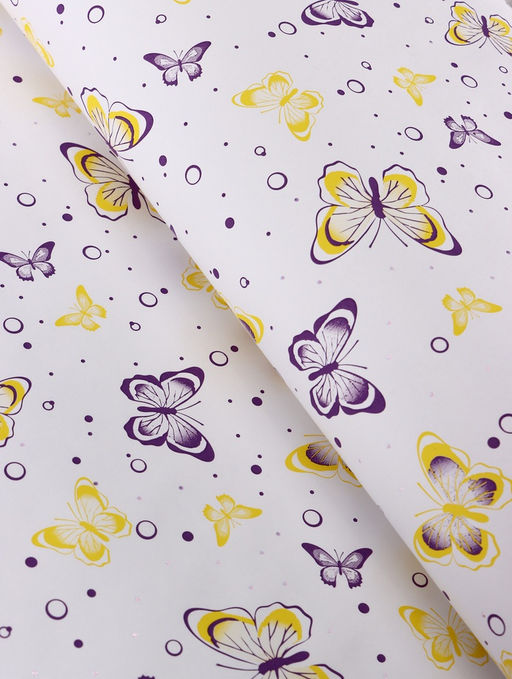 Бумага упаковочная крафт белый Бабочки, фиолетовый/желтый, 0.72?105% м, 60 г - UPAK LAND фото 2
