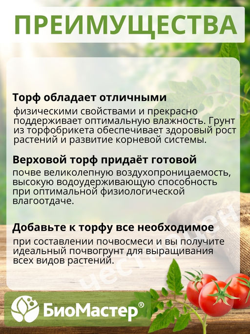 Торфобрикет 10л Верховой торф кислый БИОМАСТЕР