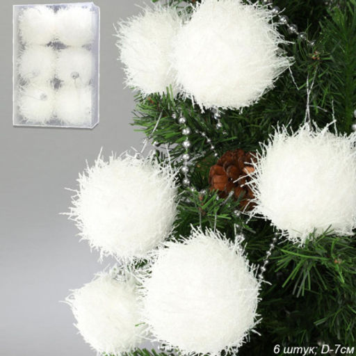 Новогоднее украшение Шары 6 штук 7 см / WF-208 /уп 72/белые