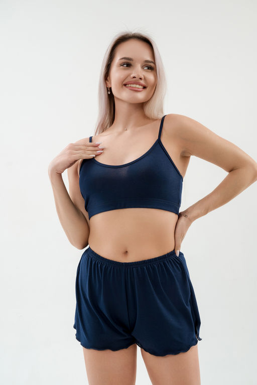 Пижама женская из бра и шорт из вискозы коллекция Лотос темно-синий - Амадэль фото 3