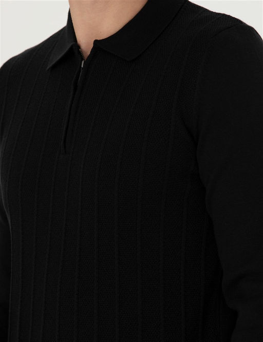 Siyah Slim Fit Fermuarl_ Polo Yaka Triko Kazak - Pierre cardin фото 7