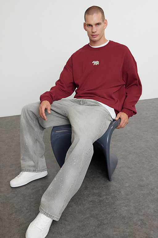 Bordo __i Polar/S_cak Tutan Oversize Fit Sweatshirt TMNAW23SW00191 - Trendyolmilla фото 2