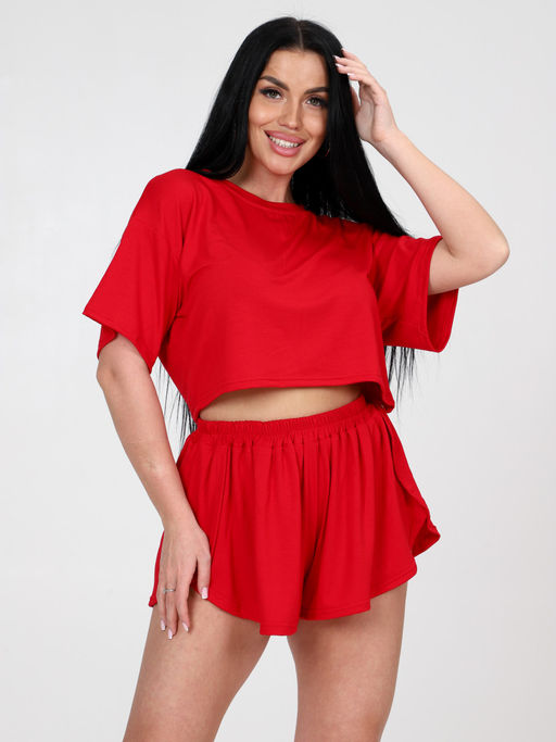 674 ПИЖАМА ЖЕНСКАЯ (шорты) (Красный) - А-дина фото 3