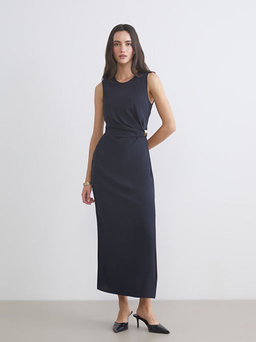 Bisiklet Yaka B?zg?l? Belden Oturtmal? Elbise