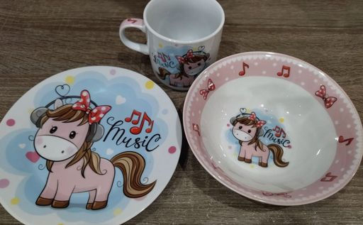 Набор детский 3пр Пони (тарелка 17,5см, салатник 15см, кружка 230мл) под/уп C589# DANIKS (320047)  фото 4