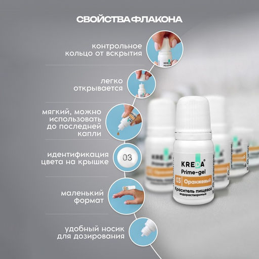 Цена за 2 шт. Краситель пищевой Prime-gel, водорастворимый, оранжевый, 10 мл