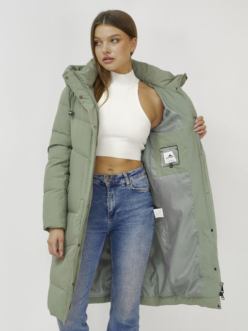 Куртка зимняя с капюшоном удлиненная стеганная зеленого цвета 9650Z - Mtforce фото 6