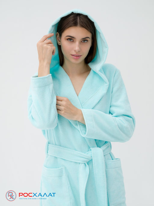 Махровый женский укороченный халат с капюшоном Морская волна МЗ-01 (58)