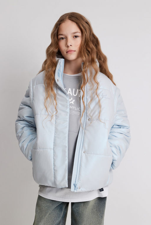 ACOOLA / Утеплённая куртка со съёмными рукавами для девочек в серо-голубом цвете