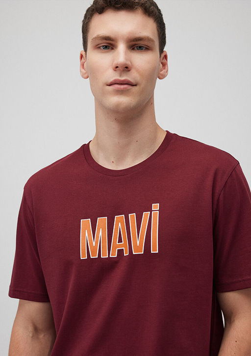 Mavi Logo Bask?l? Bordo Tisort