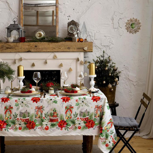 Скатерть новогодняя Этель Christmas red flowers 149?220 см с ГМВО, 100% хлопок, саржа 190 г/м?