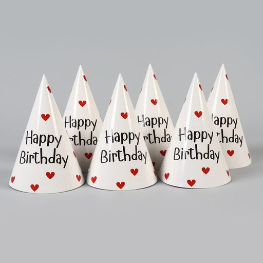 Колпак бумажный на день рождения Happy Birthday, набор 6 шт.