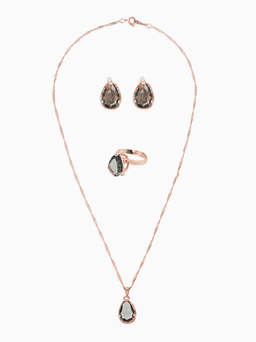Гарнитур 3 предмета: серьги, кулон, кольцо безразмерное Эдель капля, цвет серый в золоте, 45 см