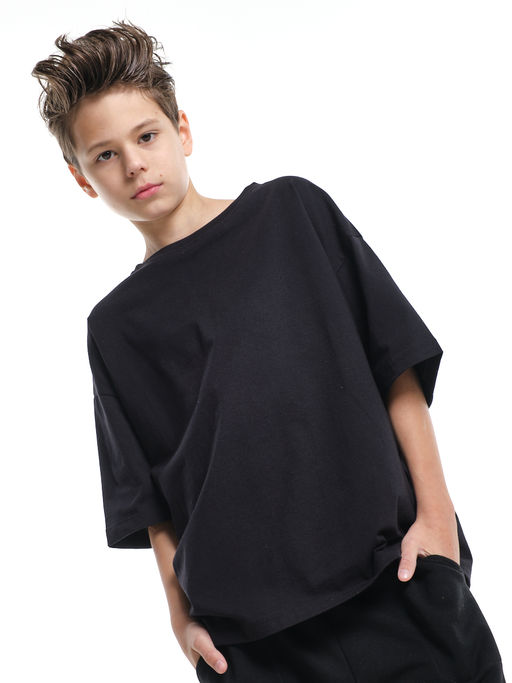 Универсальная базовая футболка оверсайз 22-1892 черный - Mini maxi фото 5