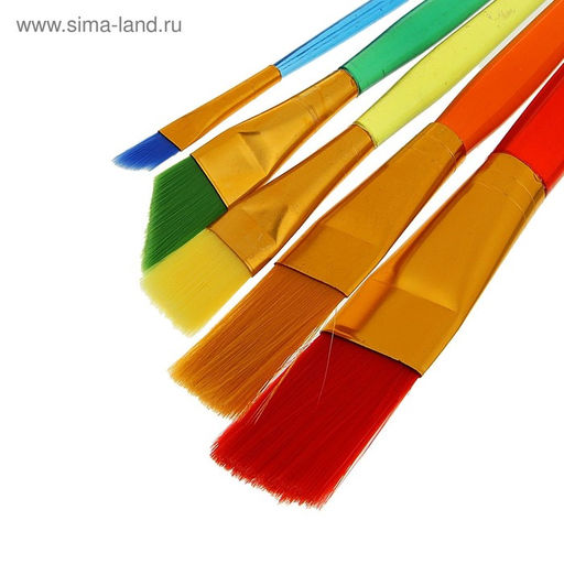 Набор кистей для рисования, нейлон, 5 штук, «Радуга», плоские, большие, международный размер
