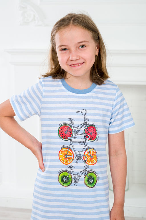 Ночная сорочка детская из кулирки с коротким рукавом Fruits&bikes голубой - Амадэль фото 6