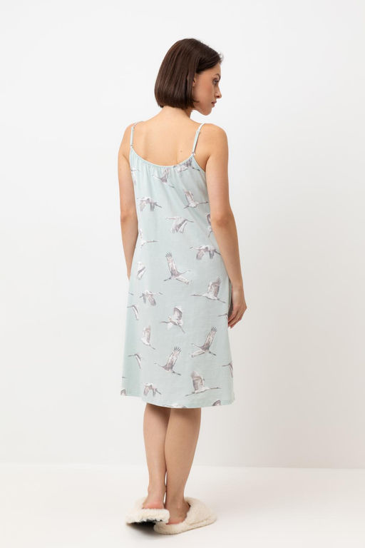 Е 10053/туманный голубой,журавли сорочка ночная жен