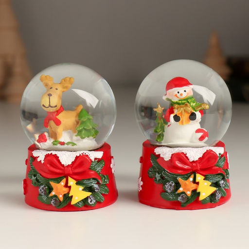 Цена за 12 шт. Снежный шар стеклянный «Новогодний персонаж с бантом, ёлочкой», 4.7×4.7×6.5 см, МИКС