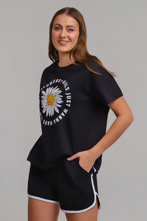 Арт. 9105 Пижама с шортами 42-50 (5 шт) Цвет:верх-черный, низ-черный - Калинка фото 5